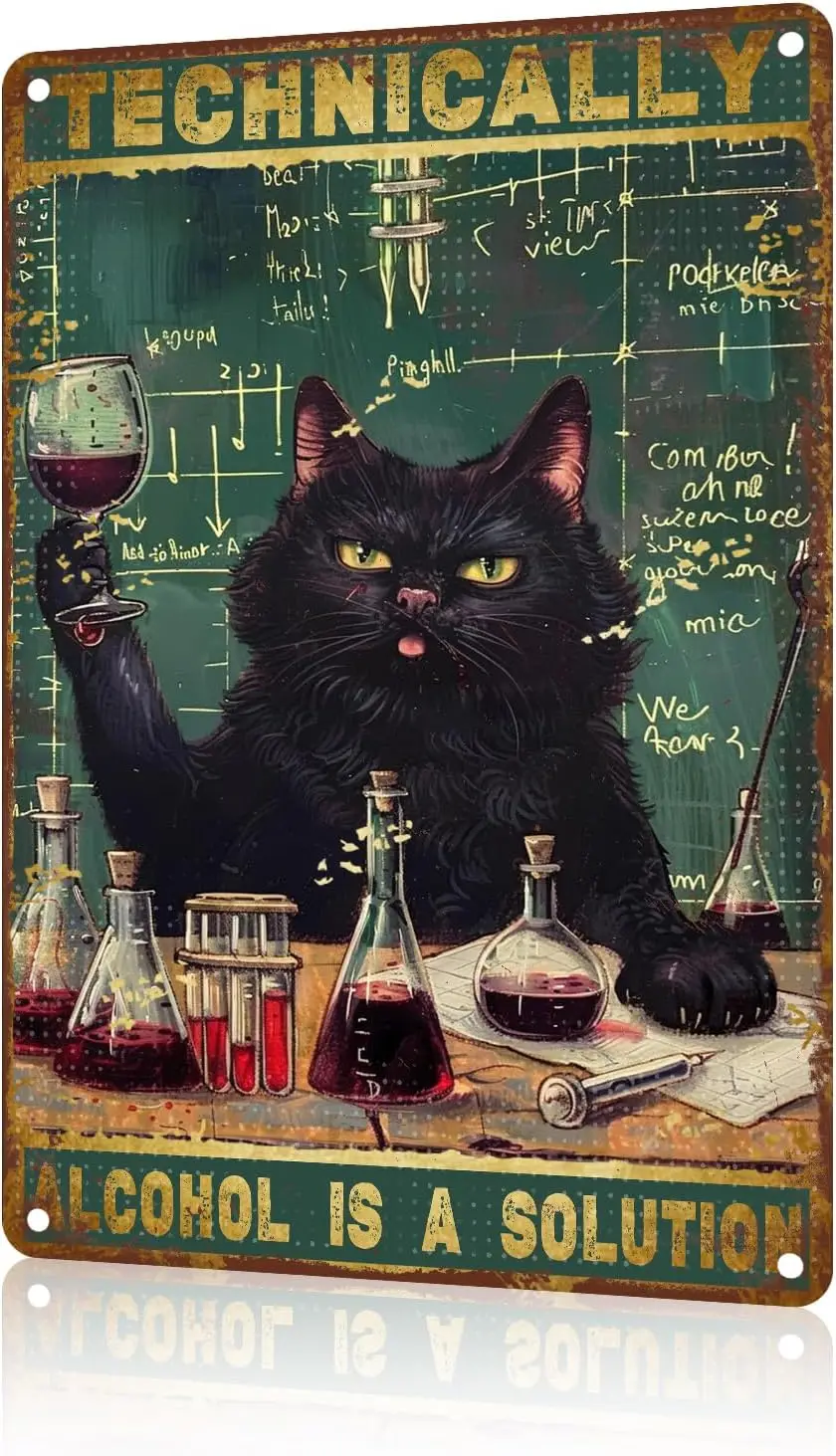 Черный кот Металл Tn Sgn Techncally Alcol s a Soluton Funny Cat Vntage для домашнего декора любителей