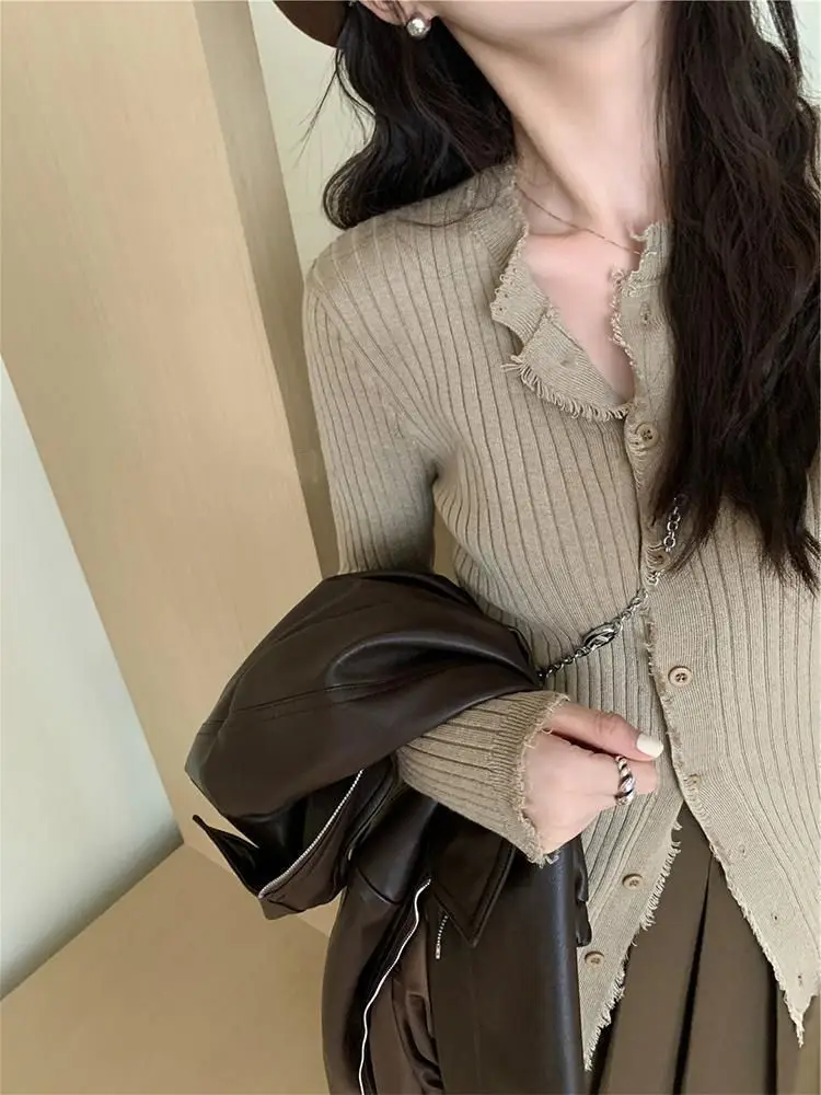 Женский трикотажный кардиган в корейском ретро-стиле с длинными рукавами и