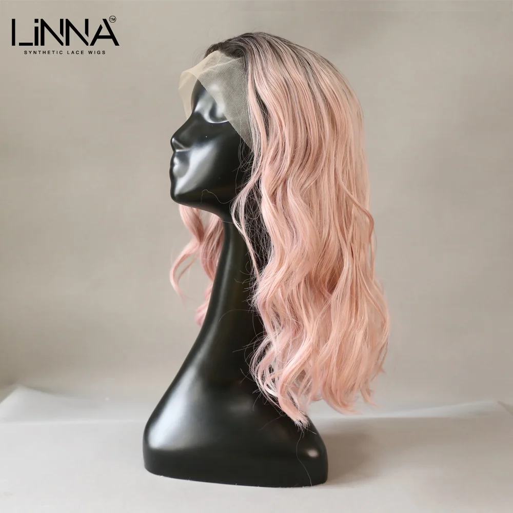 

Парик LINNA из синтетического кружева спереди, женские натуральные волнистые парики розового и светлого цветов, парики из высокотемпературно...
