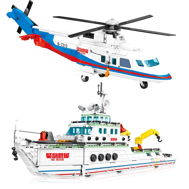 

2023 City Rescue Helicopter Ship Boat Plane Aircraft Police Swat Building Blocks Bricks construction Toys for Kids