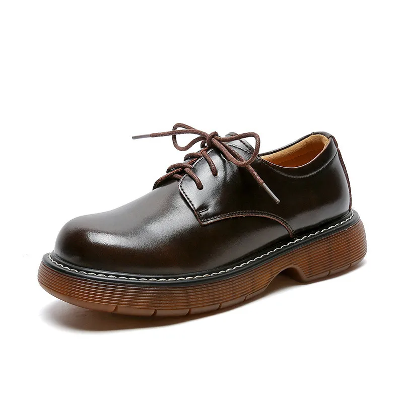 

British Style Buckle Brogue Shoes For Woman Vintage Lace Up Flat Platform Female Girl Creeper Women Oxfords Shoes Big Size 34-40