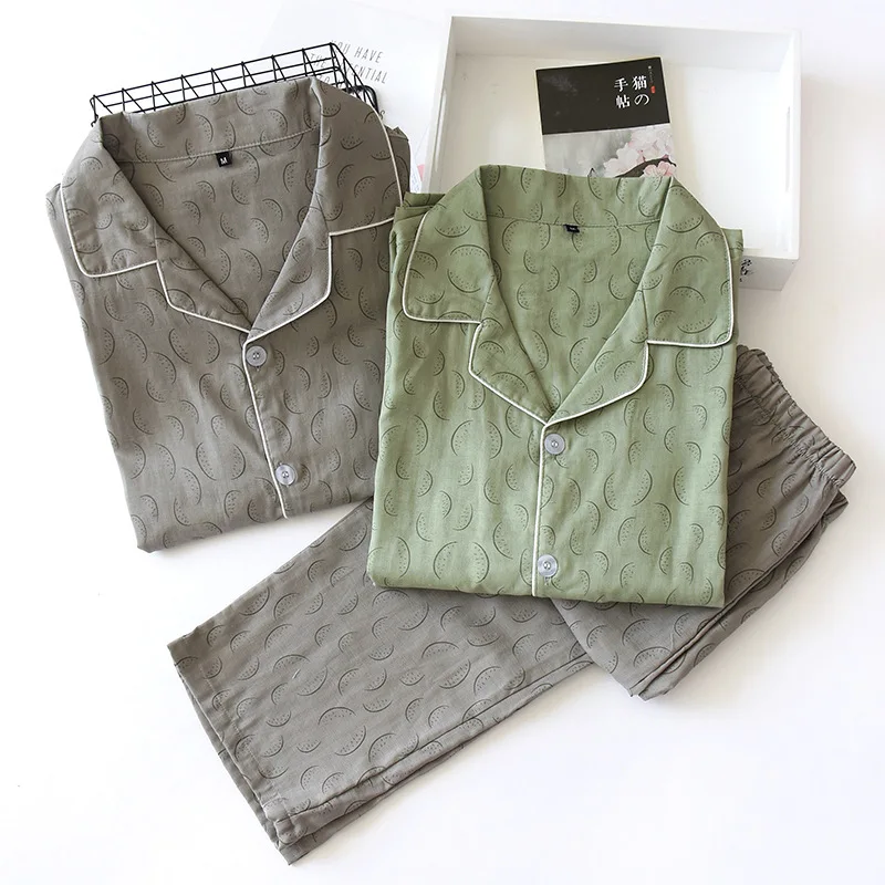 

2021 Летние повседневные однотонные хлопковые Пижамные комплекты для мужчин с коротким рукавом Длинные брюки одежда для сна Пижама Мужская д...