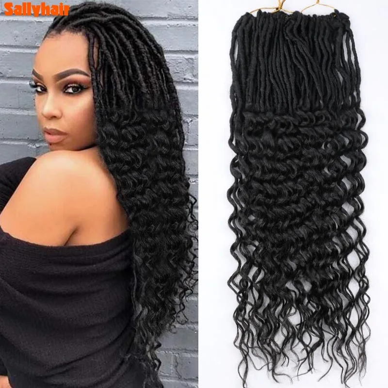 Synthetic Goddess Deep Wave Faux Locs Crochet Braids Fluffy Braiding Hair Extensions 24inch Ombre Color Soft Locks Hair Brown