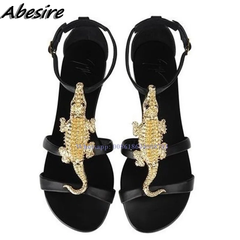 New Black Sandals Alligator Decor Open Toe Buckle Women Stilettos High Heel Sandals Metal Decor  Summer Shoes For Women Sandals