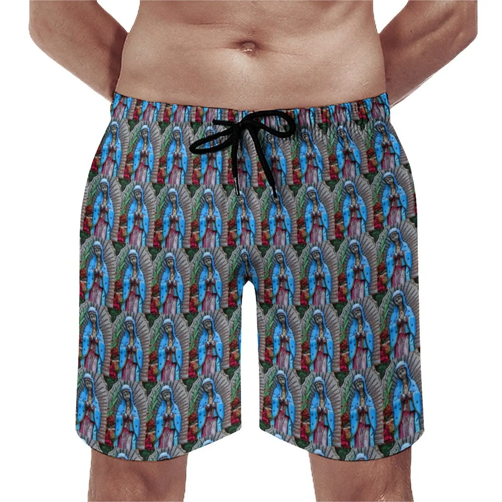 

Virgin Mary Board Shorts Summer Folk Art Print Casual Beach Shorts Men Surfing Fast Dry Design Swim Trunks