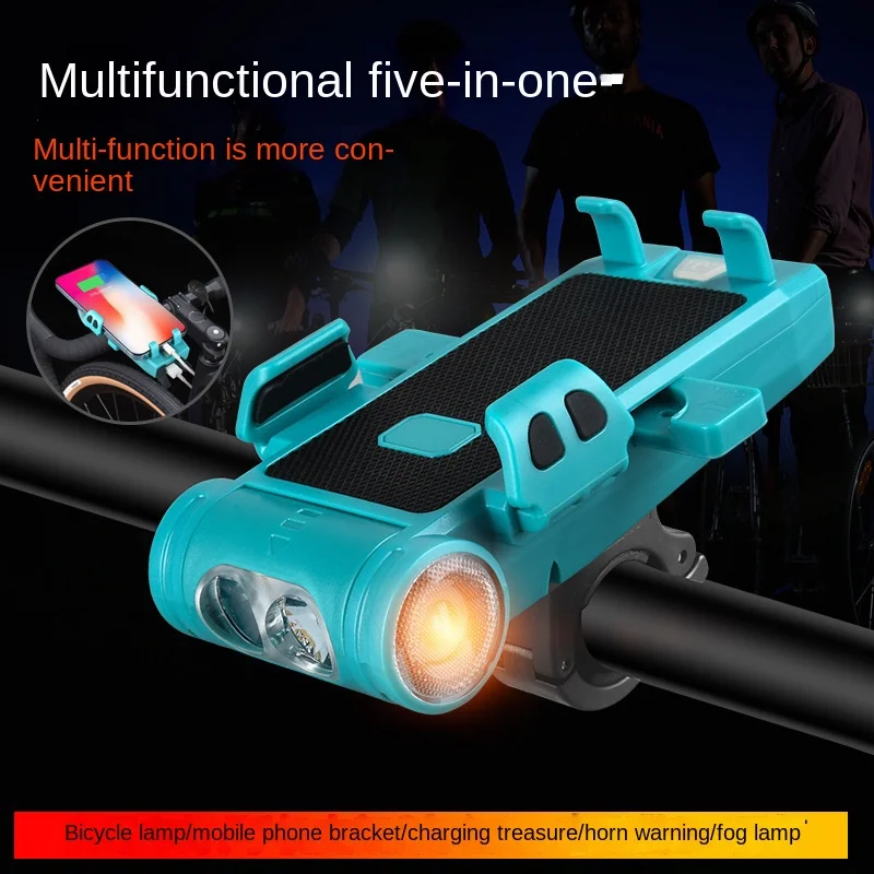 

New Bicycle Light Headlight Five-in-One Mountain Bike Riding Light Equipment Mobile Phone Stand Horn Light bicycle light