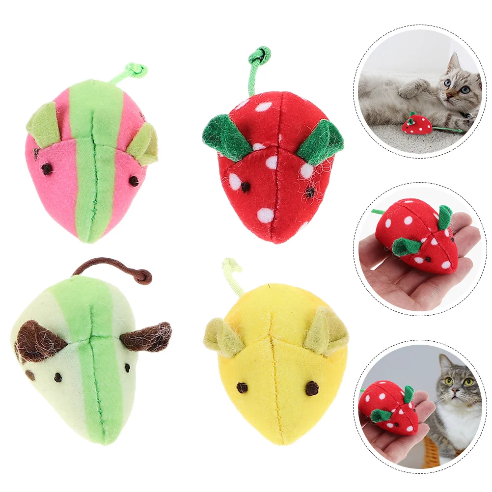 

4PCS Cartoon Fruit Mice Toys Plush Cat Toys Catnip Mice Playthings Cat Playthings