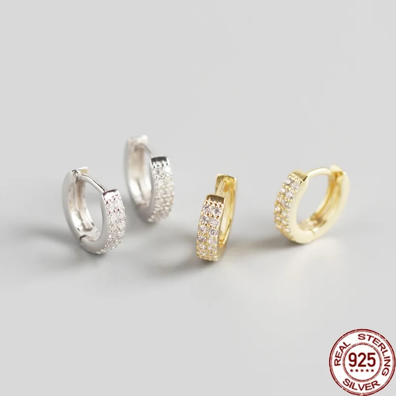 

BABIQU E0164 Hot Selling S925 Sterling Silver Ins Double Row Drill Versatile Hoop Earrings Simple Silver Decoration Custom