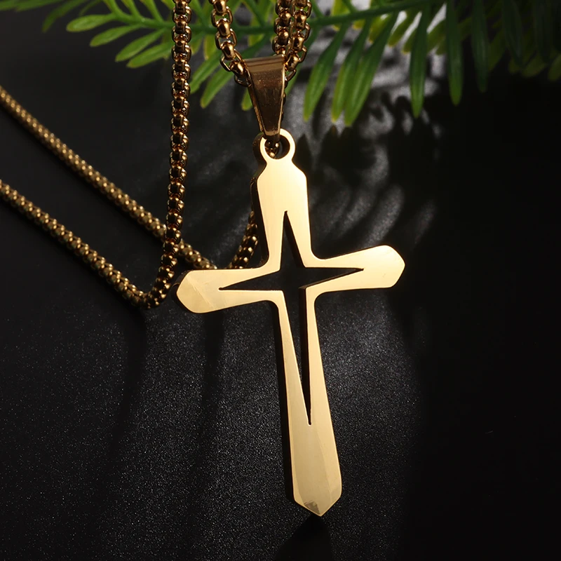 

Simple Stainless Steel Hollow Cross Pendant Necklace for Men and Women Classic Lucky Religious Necklace Jewelry Gift