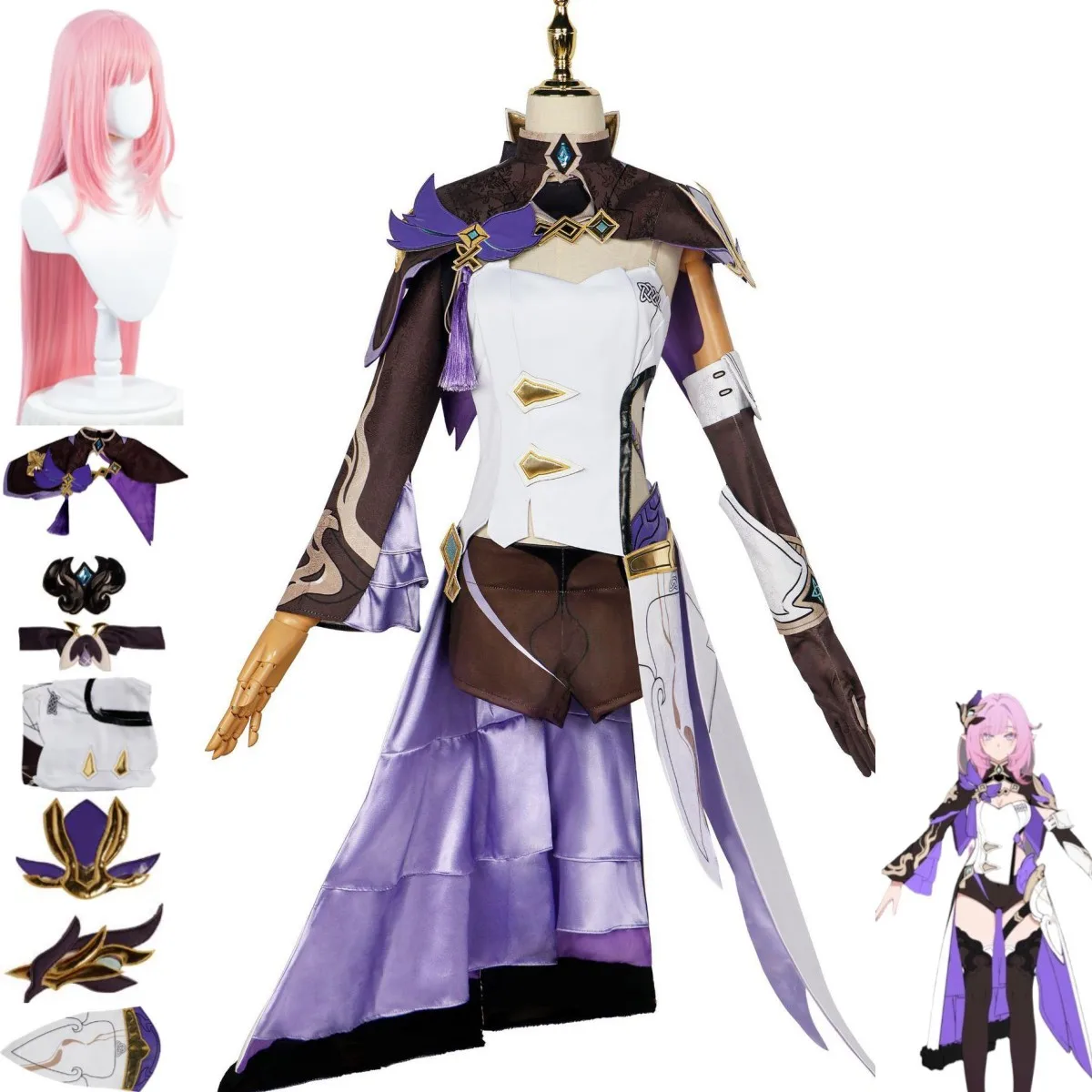 Anime Game Honkai Impact 3 Elysia Cosplay Costume Fire Of Moths Wig Combat Uniform Skirt Accessories Woman Sexy Carnival Suit
