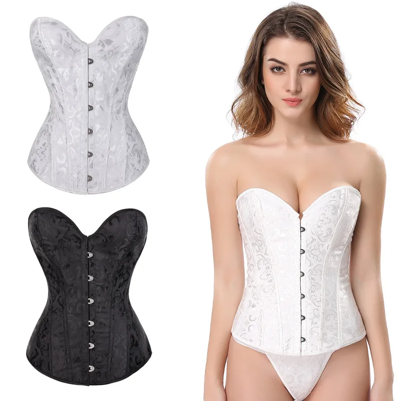 

Victorian Overbust Corsets Bride Vintage Corsets Floral Jacquard Bridal Corset Push Up Burlesque Steel Boned Bustier Shaper