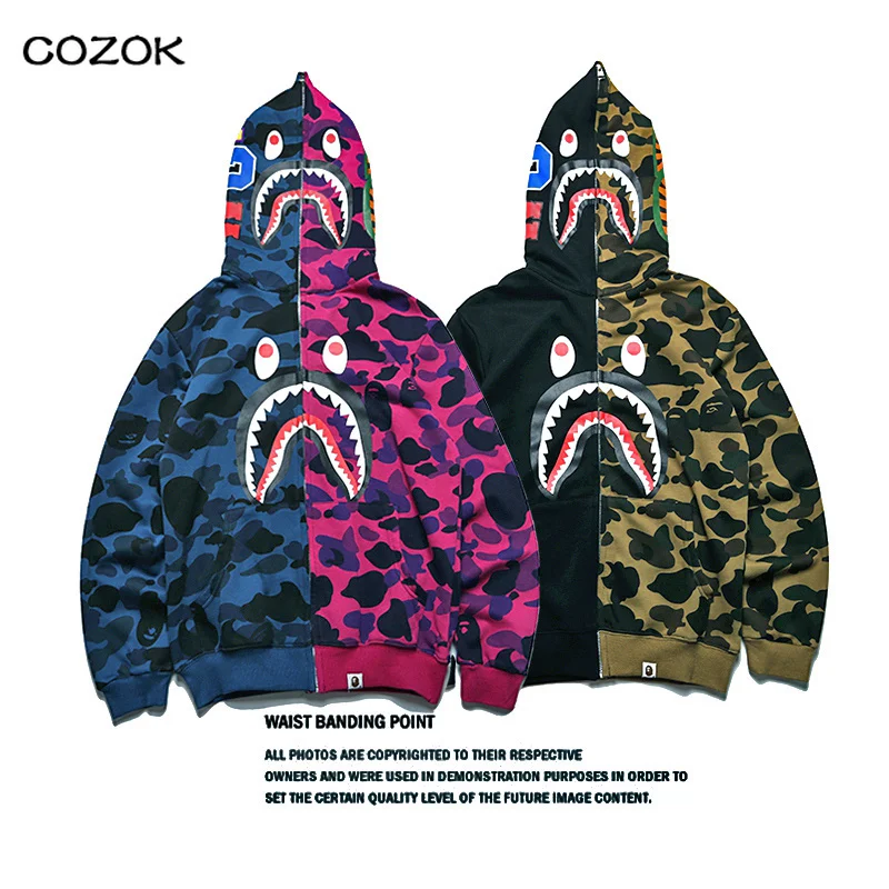 

Hat fleece Sweatshirts Stitching Long Sleeve Bape Shark Hoodie Jacket Streetwear Clothing for Men/Women Cotton Zipper jacket