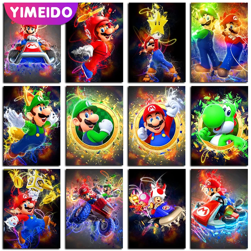 

YIMEID AB Diamond Painting Mario Cartoon Diamond Mosaic Embroidery Cross Stitch Kits Kids Full Square Round Rhinestone Picture