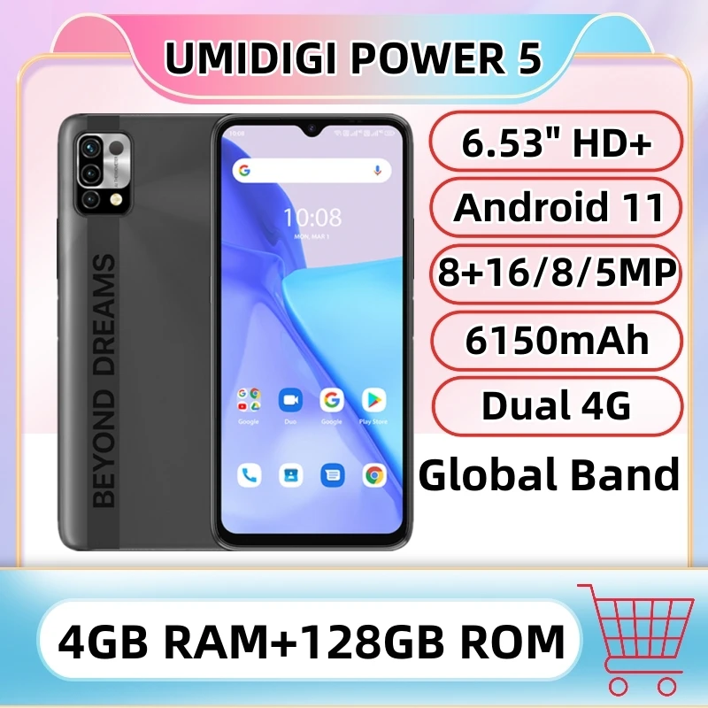 

Смартфон Umidigi Power 5, 3 ГБ/4 ГБ 64 Гб/128 ГБ, 6,53 дюйма, Восьмиядерный Helio G25, Android 11, тройная камера 16 МП, 6150 мАч