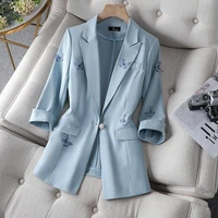 slim fit butterfly print black small suit jacket womens spring and summer three quarter sleeve suit 2022 new thin top
