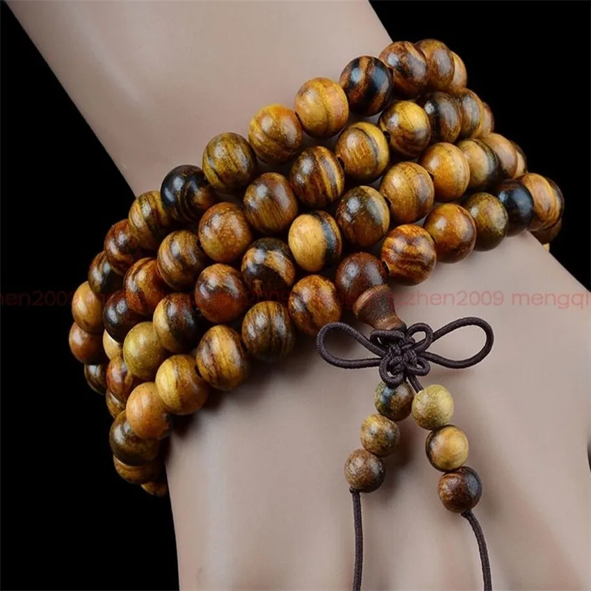 Браслет унисекс из 108 бусин и цветных тигровых полудрагоценных камней 6 мм