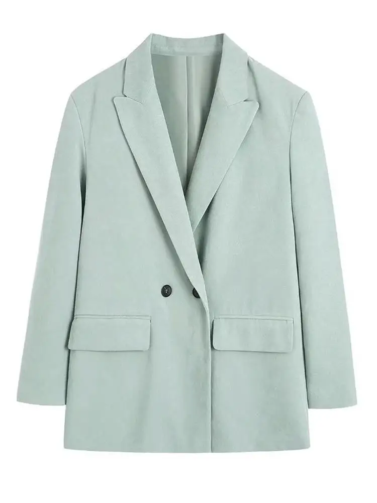 

MESTTRAF Sexy Design 2022 Women Double Breasted Loose Blazer Coat Vintage Long Sleeve Flap Pockets Female Outerwear