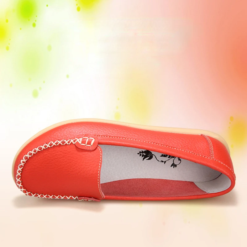 Women Genuine Leather Flats Hollow Slip On Loafers Ladies Shoes Casual Style Comfortable Soft Fashion Flats Shoes Size 41