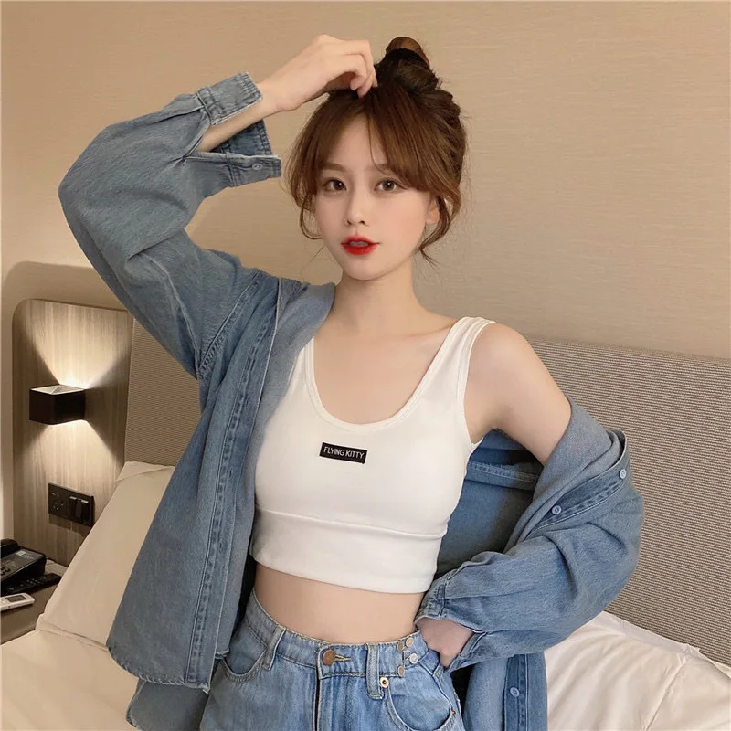 

Спортивная майка, женская летняя внутренняя одежда, наружная Удобная дышащая майка из чистого хлопка без стальных колец с накладкой на груд...