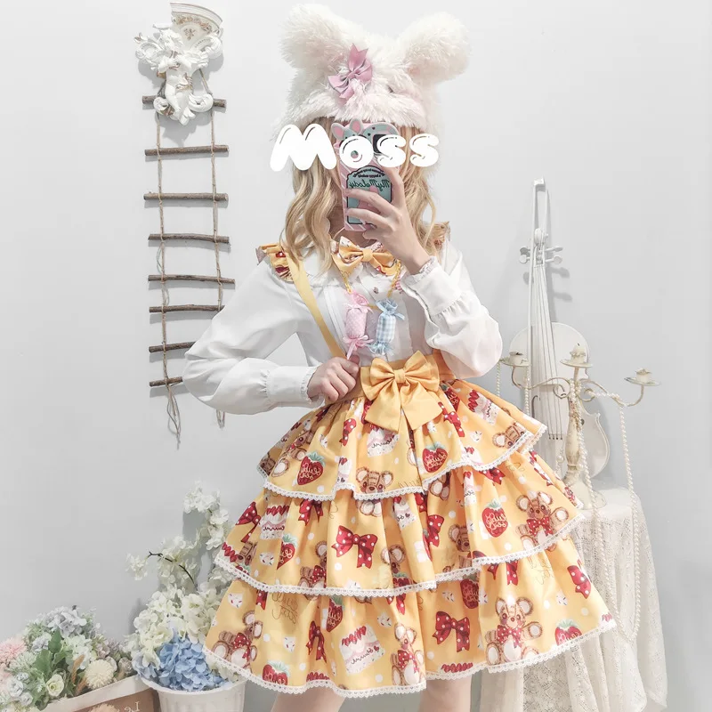 Купи Strawberry Cake Lolita Original Genuine Print Suspender Skirt Skirt Skirt Skirt Daily Commute Spot Sweet Lolita Medieval Dress за 3,459 рублей в магазине AliExpress