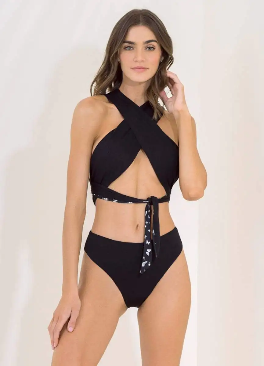 

2023 Fashion Patchwork Bikini One Piece Sexy Hollow Pool Wear Chic Neck Strap Slim High Waist Backless Beachwear Push-ups