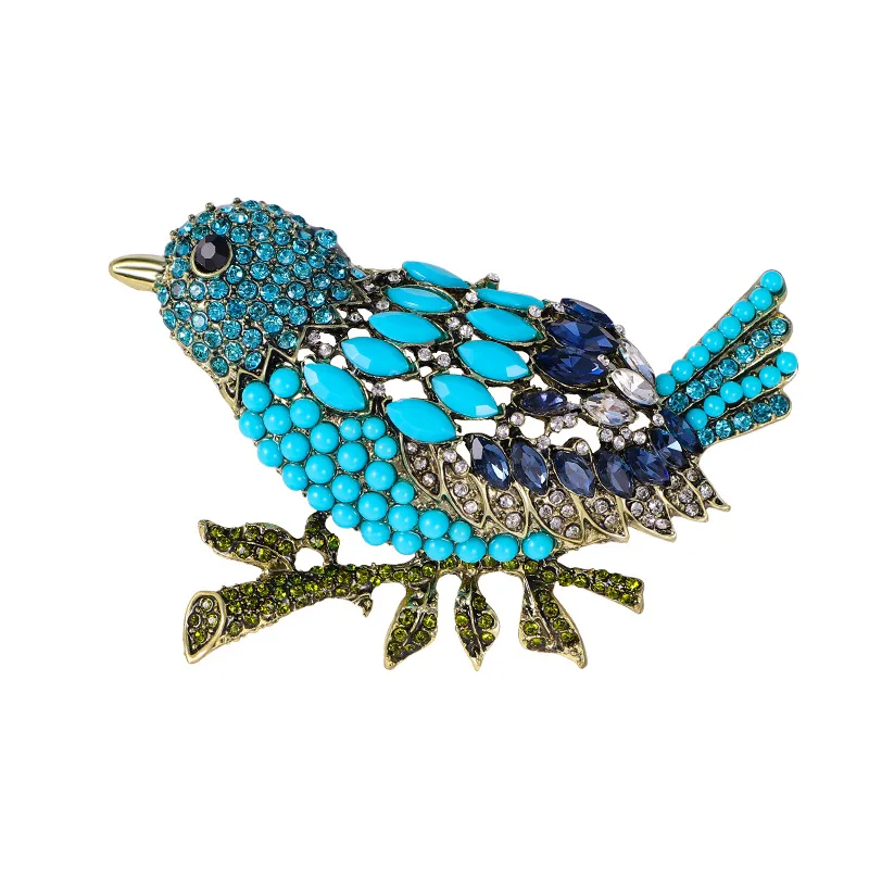 

MITTO FASHION JEWELRIES AND HIGH-END ACCESSORIES COLORED RHINESTONES PAVED BIRD ON A BRANCH VINTAGE WOMEN DRESS BROOCH