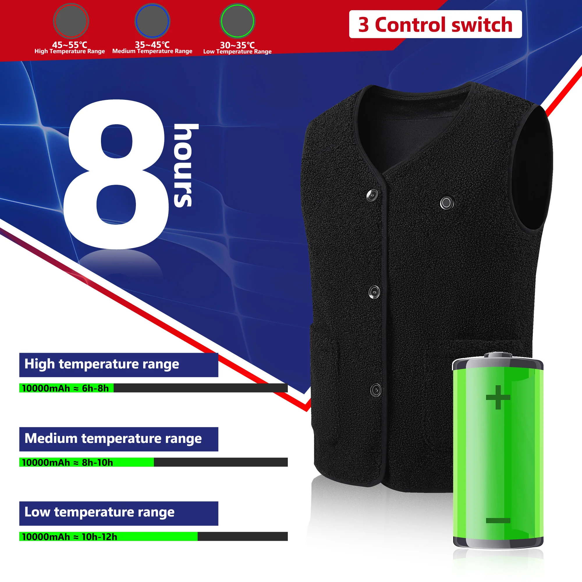 Жилет с подогревом шерстяной флисовый V-образным вырезом и USB-зарядкой