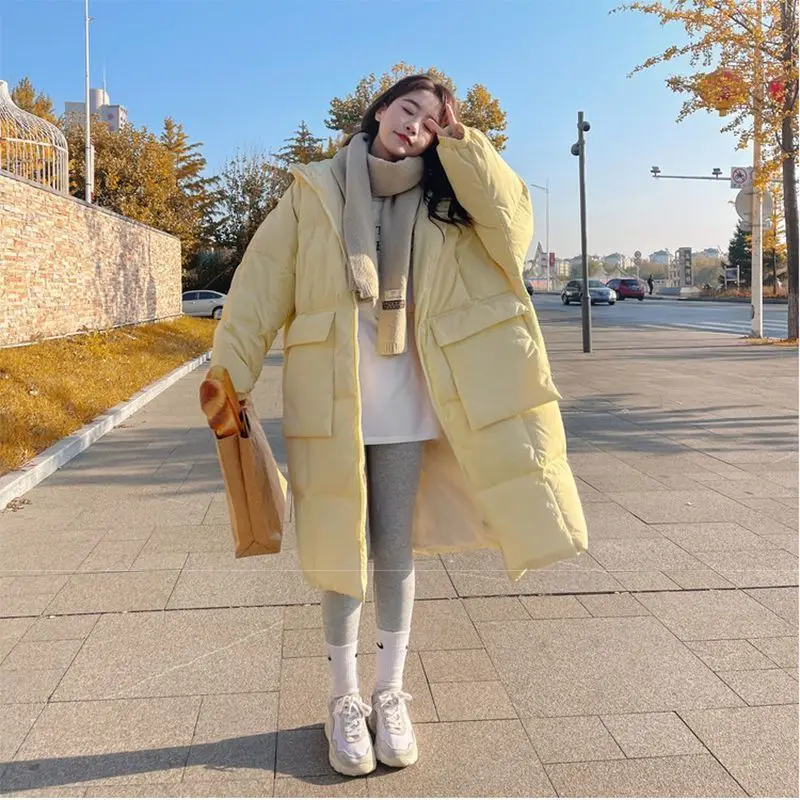 Women's White Jacket Winter Korea Warm Cotton Thick Loose Coat Hooded Parkas Overcoat Long Female Ladies Cotton-padded Clothes