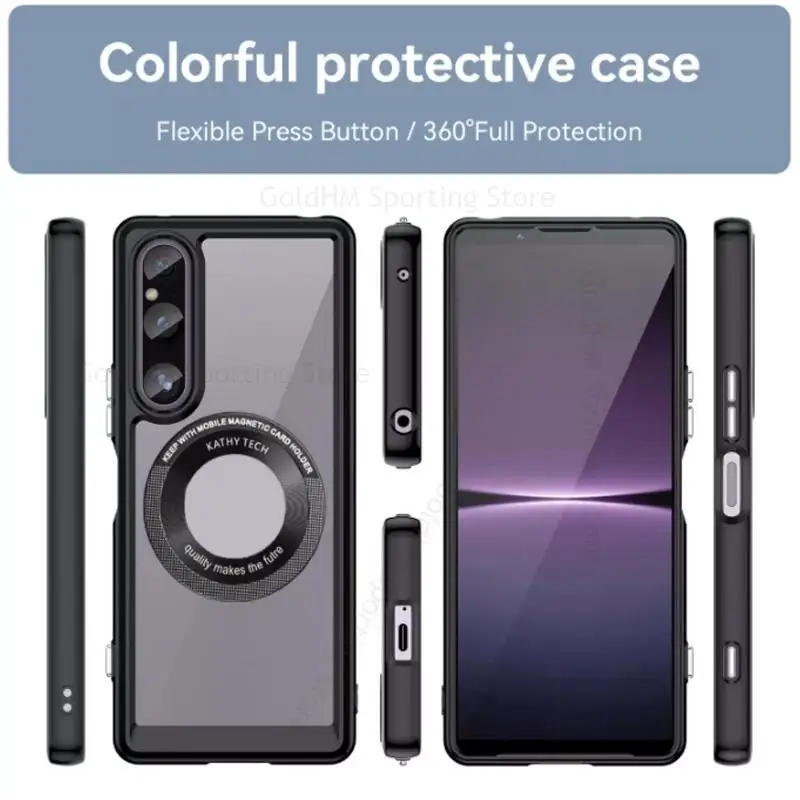 Funda For Sony Xperia 1 V For Magsafe Wireless Charging Magsafing Case For Xperia 1 V XQ-DQ72 Acrylic Transparent Magnetic Cover