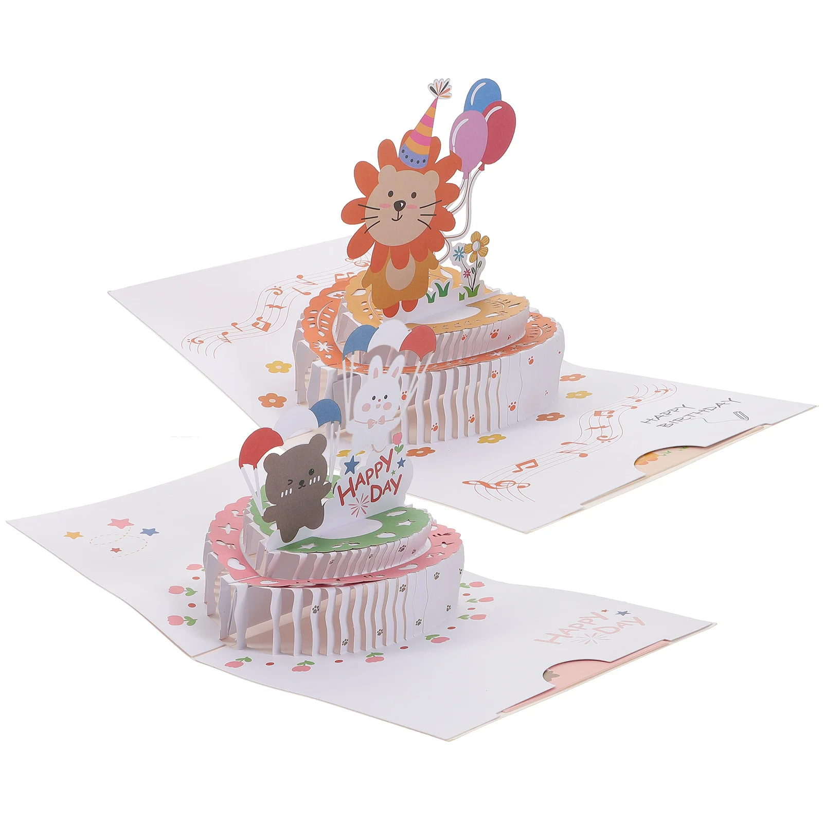 

2Pcs Kids Birthday Cards 3D Birthday Cake Card Cartoon Lion Bunny Animal Cards Pokemon card