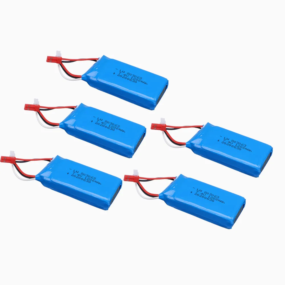 Литий-Полимерный Аккумулятор 7,4 в 1200 мАч для квадрокоптеров WLtoys V262 V333 V353B V666 Q212, игрушек для радиоуправляемых квадрокоптеров, 7,4 в 1200 мАч 803063 2S, батарея JST