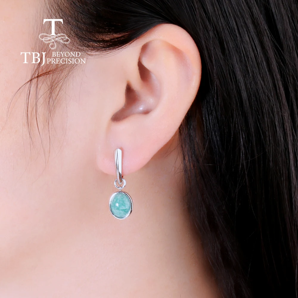 Комплект украшений из ожерелья и серег серебра 925 пробы с натуральным амазонитом