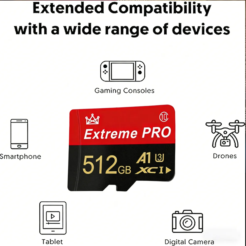 Карта памяти Micro SD TF 512 ГБ 256 ГБ 128 ГБ 64 ГБ, ультрабыстрая U3 V30 A2 для дронов FPV, фристайла и записи видео 4K (art.: 3920dbf147ab6) - 3920dbf147ab6