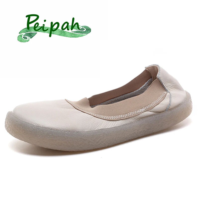 PEIPAH Women's Shallow Genuine Leather Shoes Woman Ballet Flats Ladies Slip On Shoes Female Solid Hollow Out Casual Flats