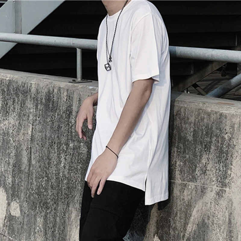 

Men Streetwear Tshirt Summer Mens Short Sleeve Funny Hip Hop Loose T Shirt Male Side Split Solid Fashion Tees Casual Tops Cloth
