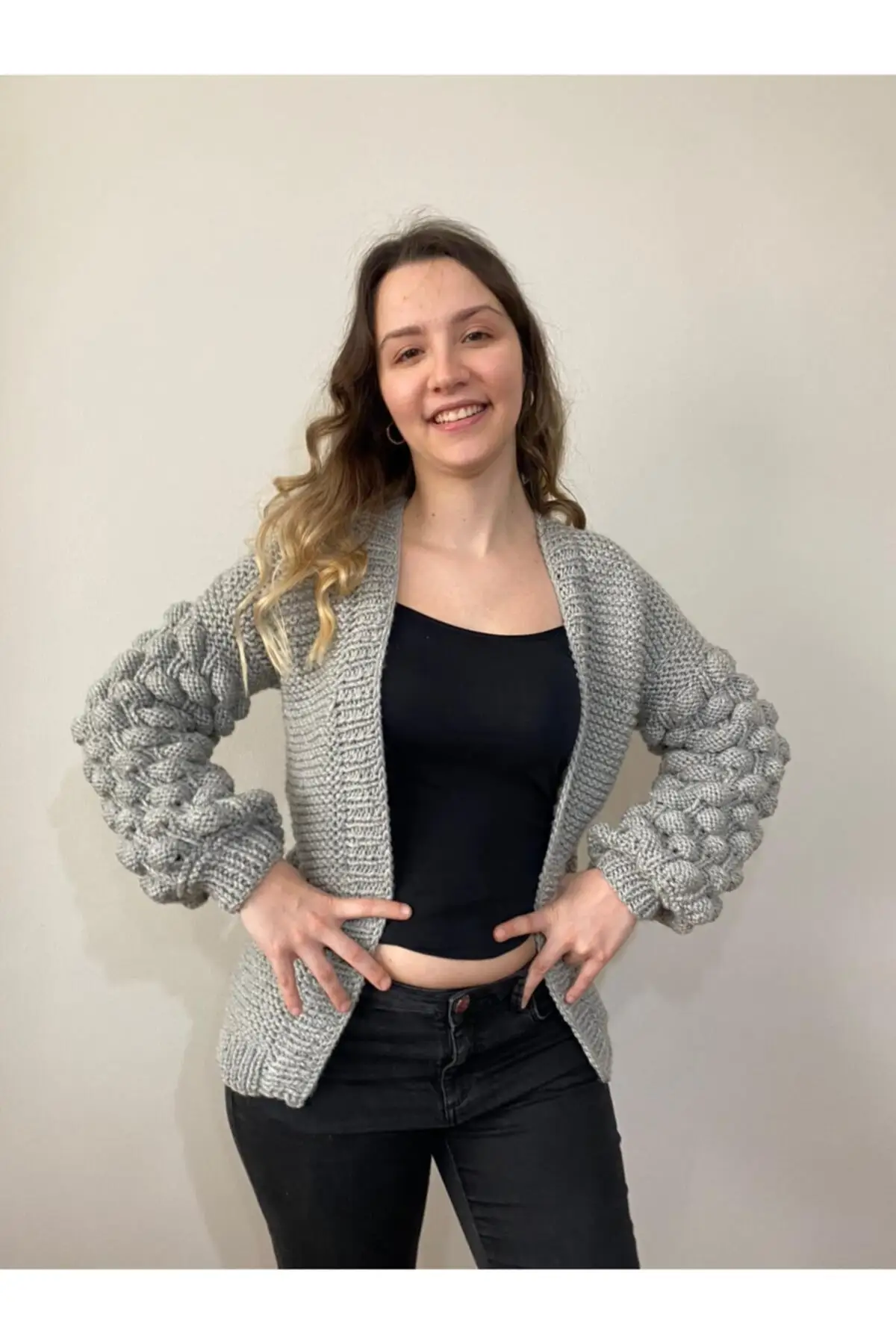 

Women's Cardigan Handmade Cici baby Handmade Gray Raspberry Casual Knitted Quality Fashion Sweaters Loose Jumper