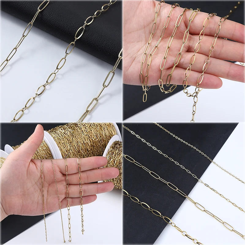 Stainless Steel Circle Oval Link Chain Necklace O-shaped Link Chain Fine Chain for Jewelry Making DIY Necklace Bracelet Chain 1M