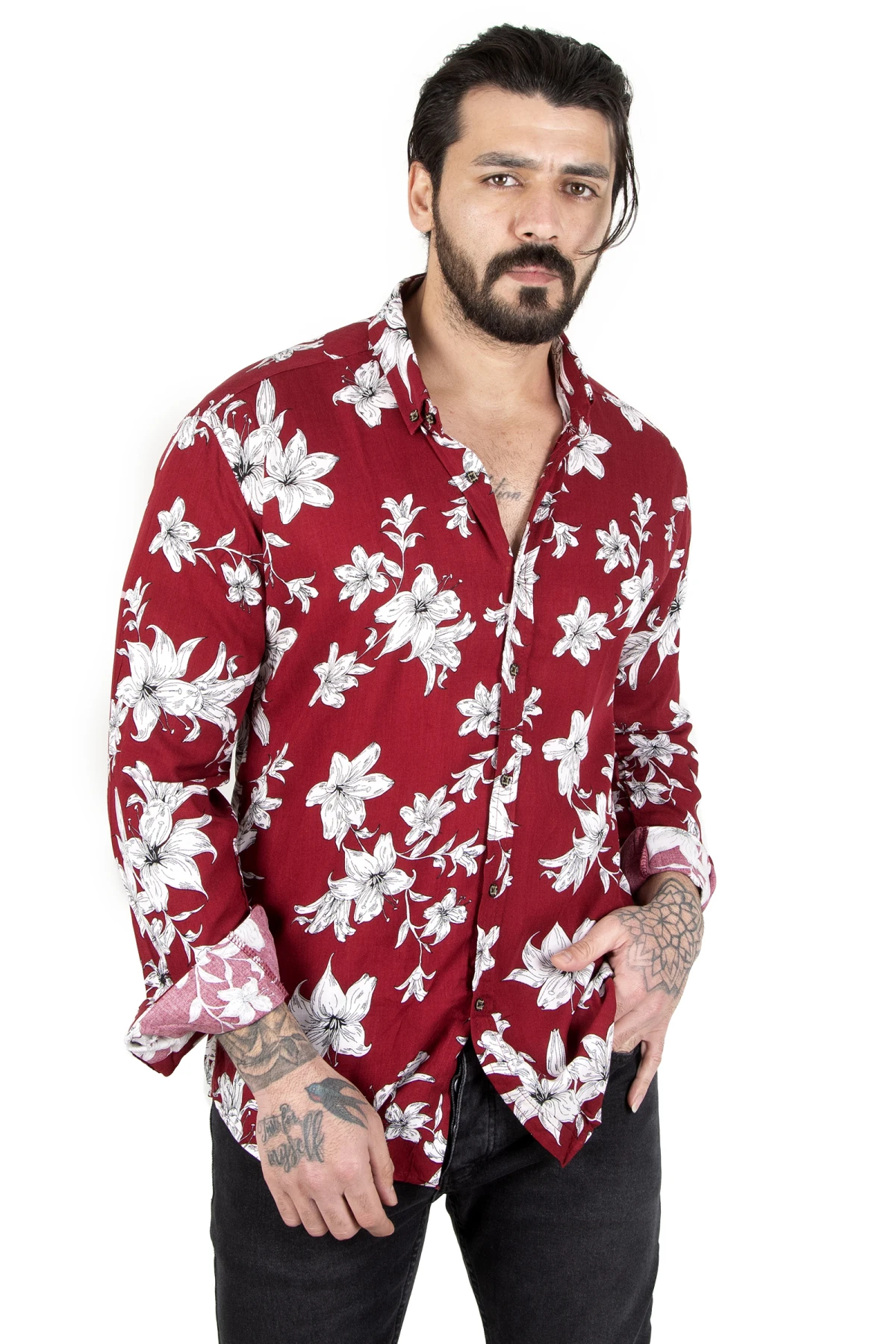 DeepSEA Long-Sleeved Flower Print Lycra Men 'S Shirt 2201881