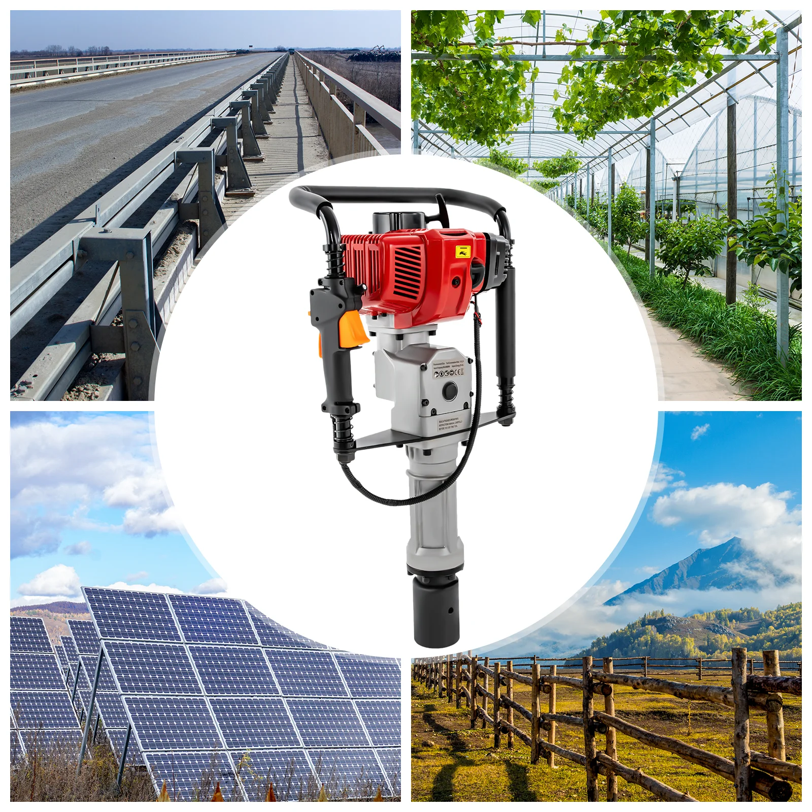 1900W Gas Powered T-Post Driver, 2 Stroke 52cc Gasoline Fenc