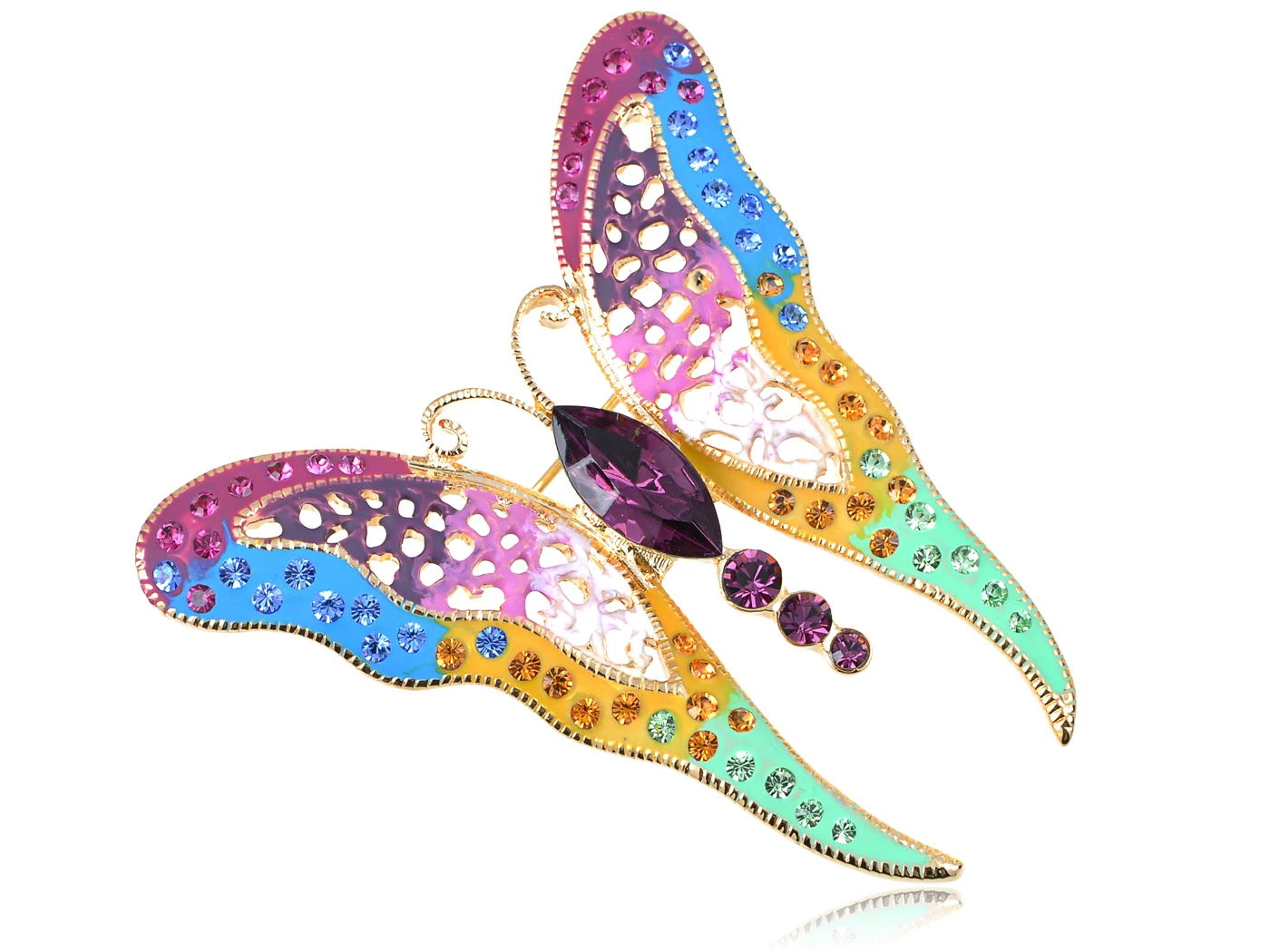 

Womens Golden Tone Multicolored Rhinestones Pastel Spring Butterfly Brooch Pin