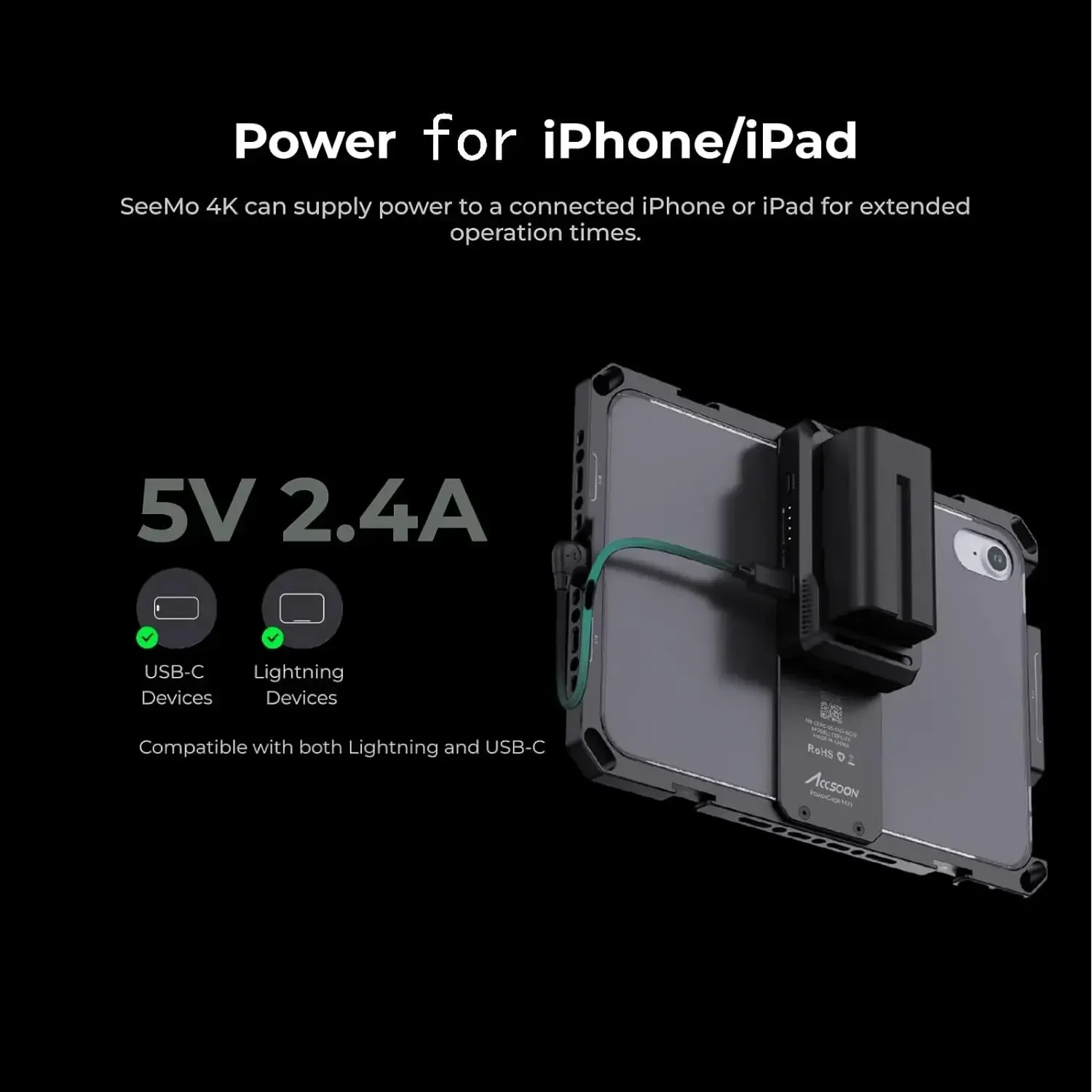 Фото Новый 2026 Accsoon SeeMo 4K (UIT03) — Монитор с поддержкой передачи видео для iPhone/iPad, HDMI, iOS, для камер №4