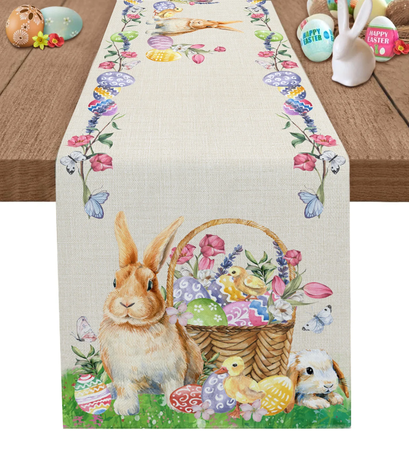 

Easter Bunny Egg Duck Flower Table Runners Modern Wedding Tablecloths Party Decor Table Runner Easter Decorations for Home