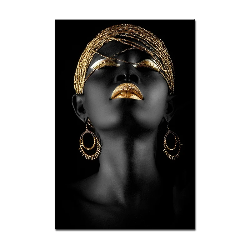 

Современный золотой женский портрет на холсте