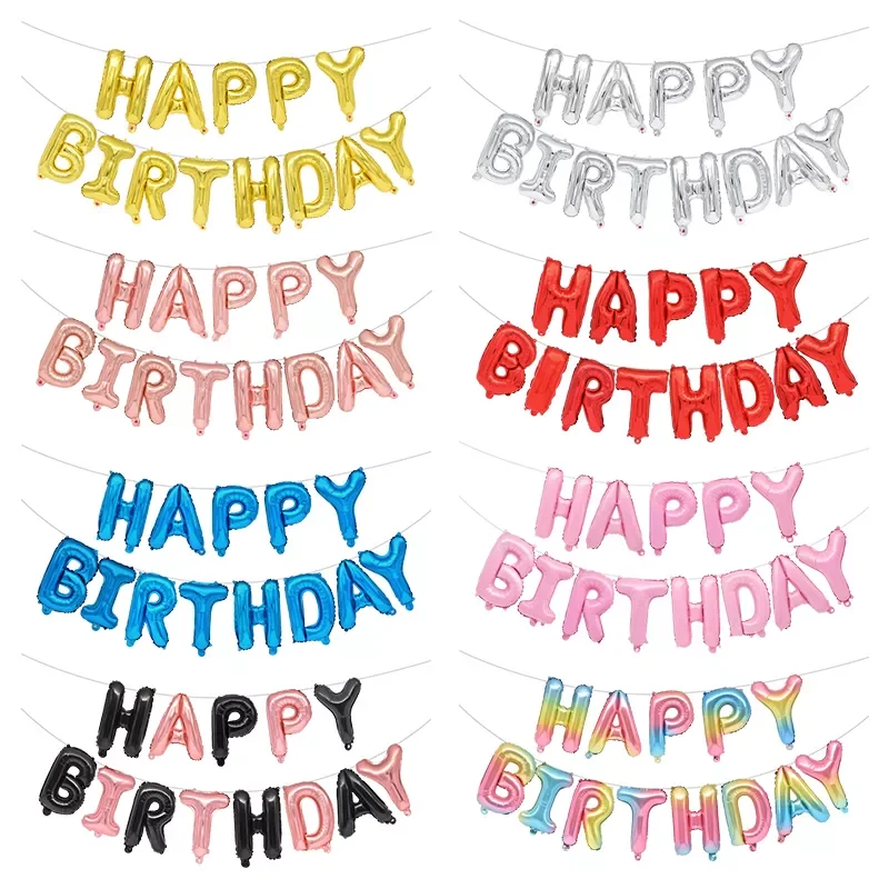 

13pcs Happy Birthday Balloons Rose Gold Letter Foil Balloon Adult Kids Birthday Party Decoration Air Globos Wedding Anniversaire