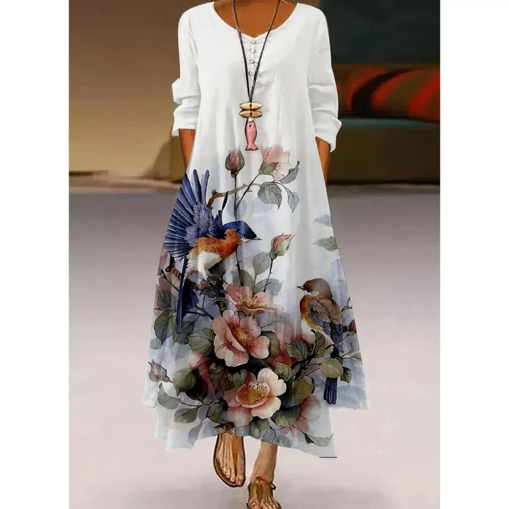 

2022 Fashion Summer Maxi Dress Women's Printed Sundress Casual Short Sleeve Vestidos Female High Waist Robe Femme midi elbise