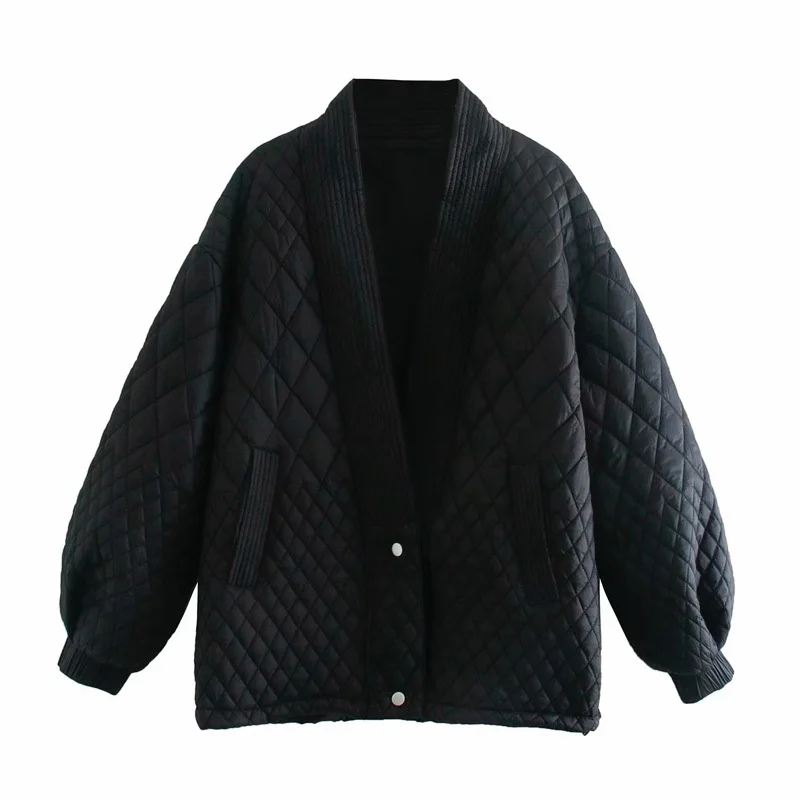 Women's Warm Elegant Jacket Women's Solid Color Oversized Parka Coat for Fall/winter 2023 V-neck Retro Check Button Pocket