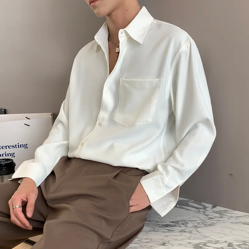 

2022 spring and summer new youth light mature style loose solid color non-iron pointed collar shirt men's casual shirt men