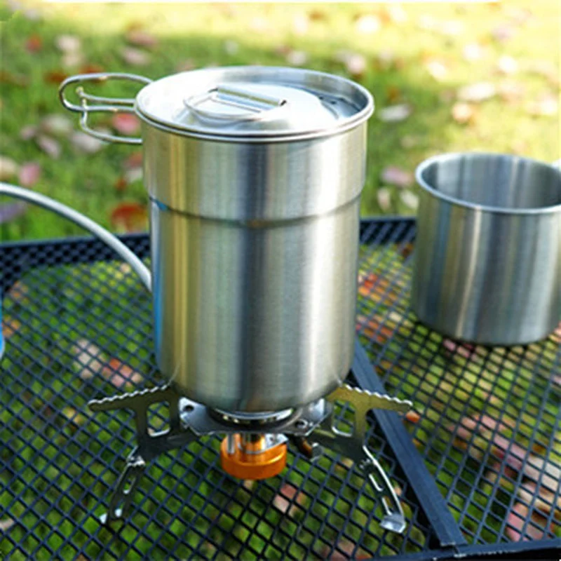 2pcs Stainless Steel Mugs Outdoor BBQ Picnic Cooking Pot Folding Handle Portable Household Mountaineering Trip Camping Drink Cup |