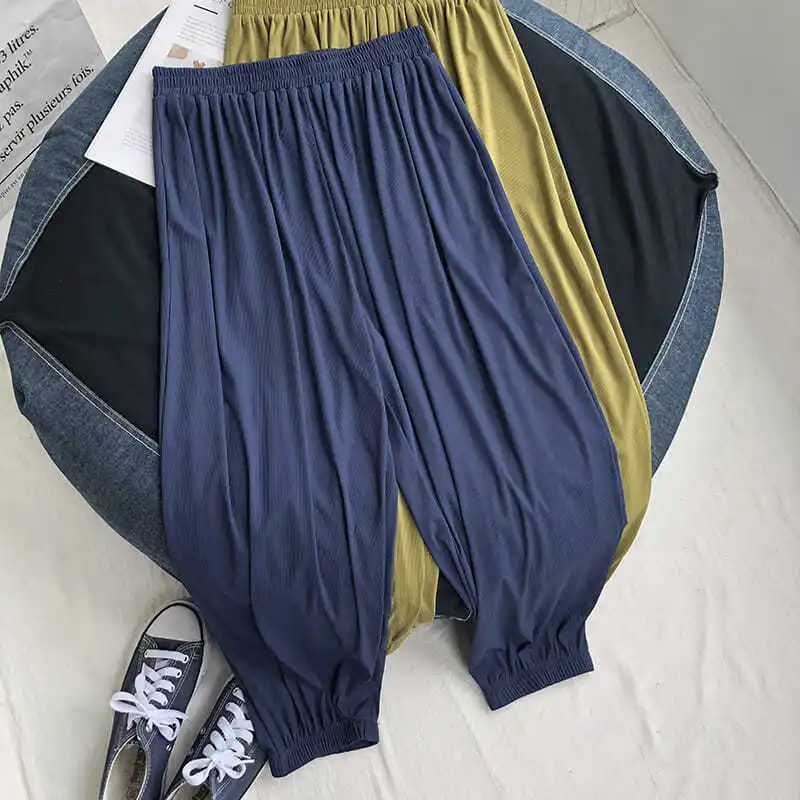 Летние тонкие брюки размера плюс 6XL 150 кг однотонные широкие эластичные свободные