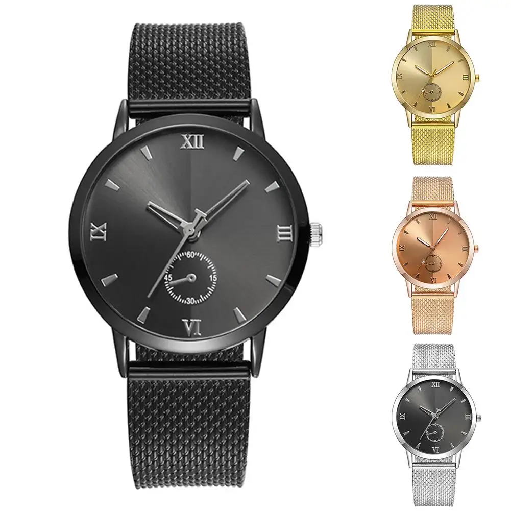 

Couple Watches for Women Men Analog Quartz Wrist Watch Wristwatches Round Sub Dial Mesh Band Roman Numerals Unisex Wrist Watch